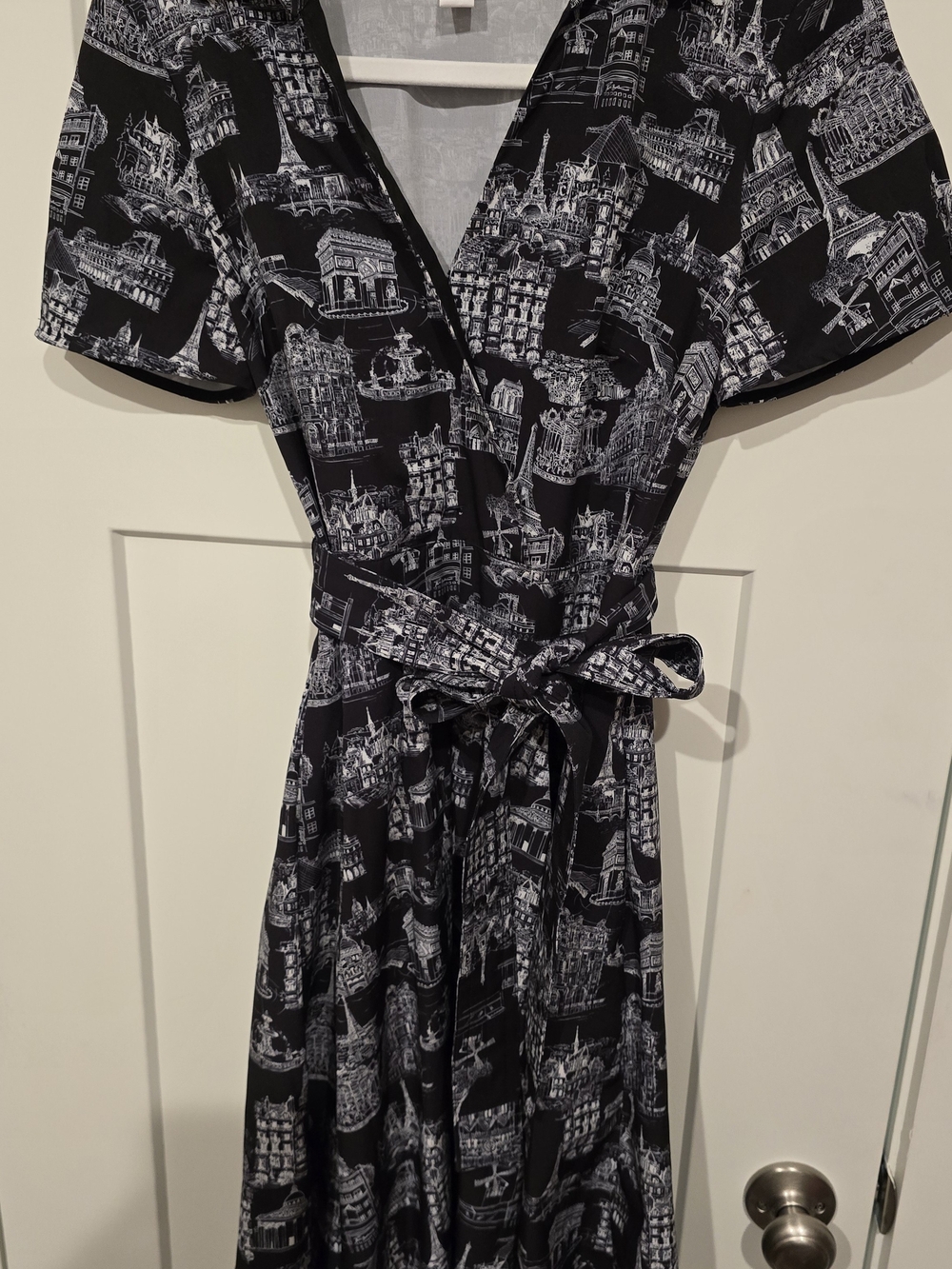 Karl Lagerfeld Black and White Printed Midi Wrap Dress